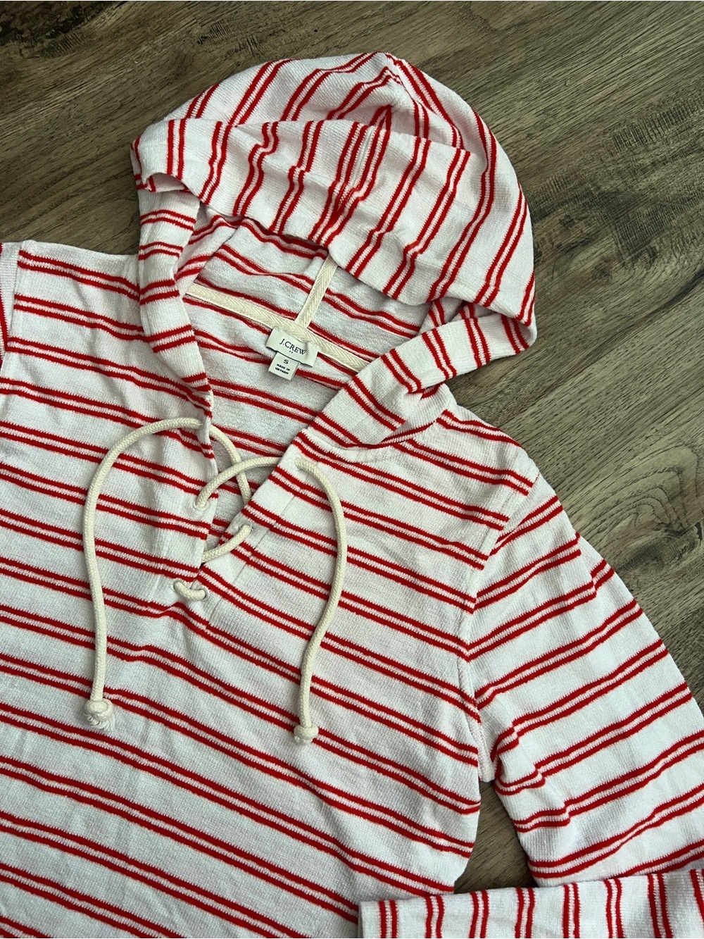J. Crew White and Red Striped Hooded Pullover